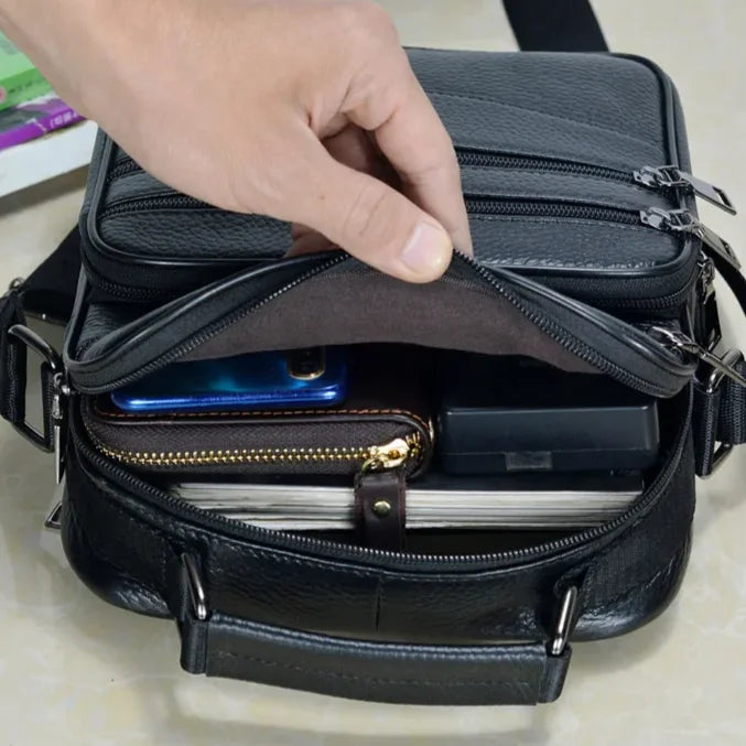 Men’s Leather Crossbody Bag – Compact Multi-Pocket Everyday Bag
