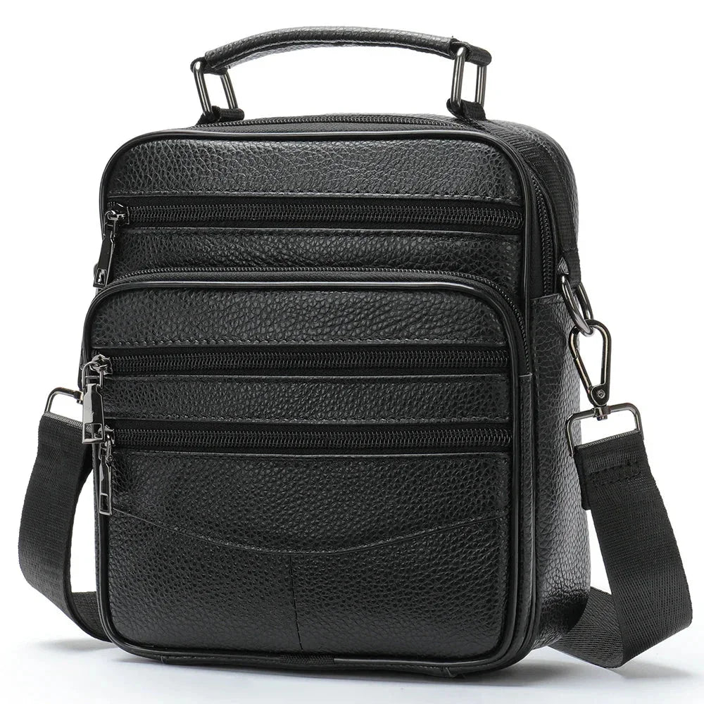 Men’s Leather Crossbody Bag – Compact Multi-Pocket Everyday Bag - Black