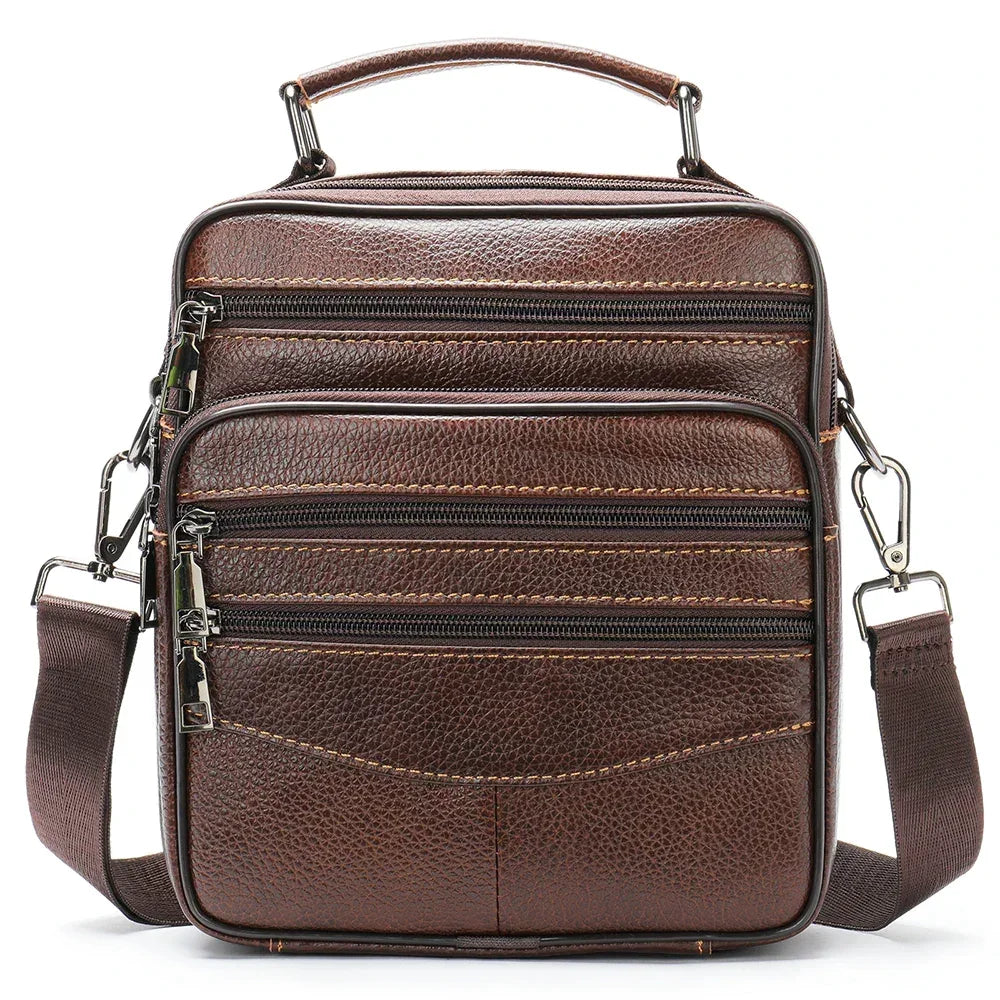 Men’s Leather Crossbody Bag – Compact Multi-Pocket Everyday Bag - Brown