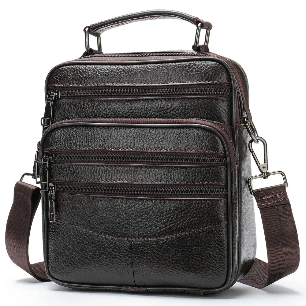 Men’s Leather Crossbody Bag – Compact Multi-Pocket Everyday Bag - Dark brown
