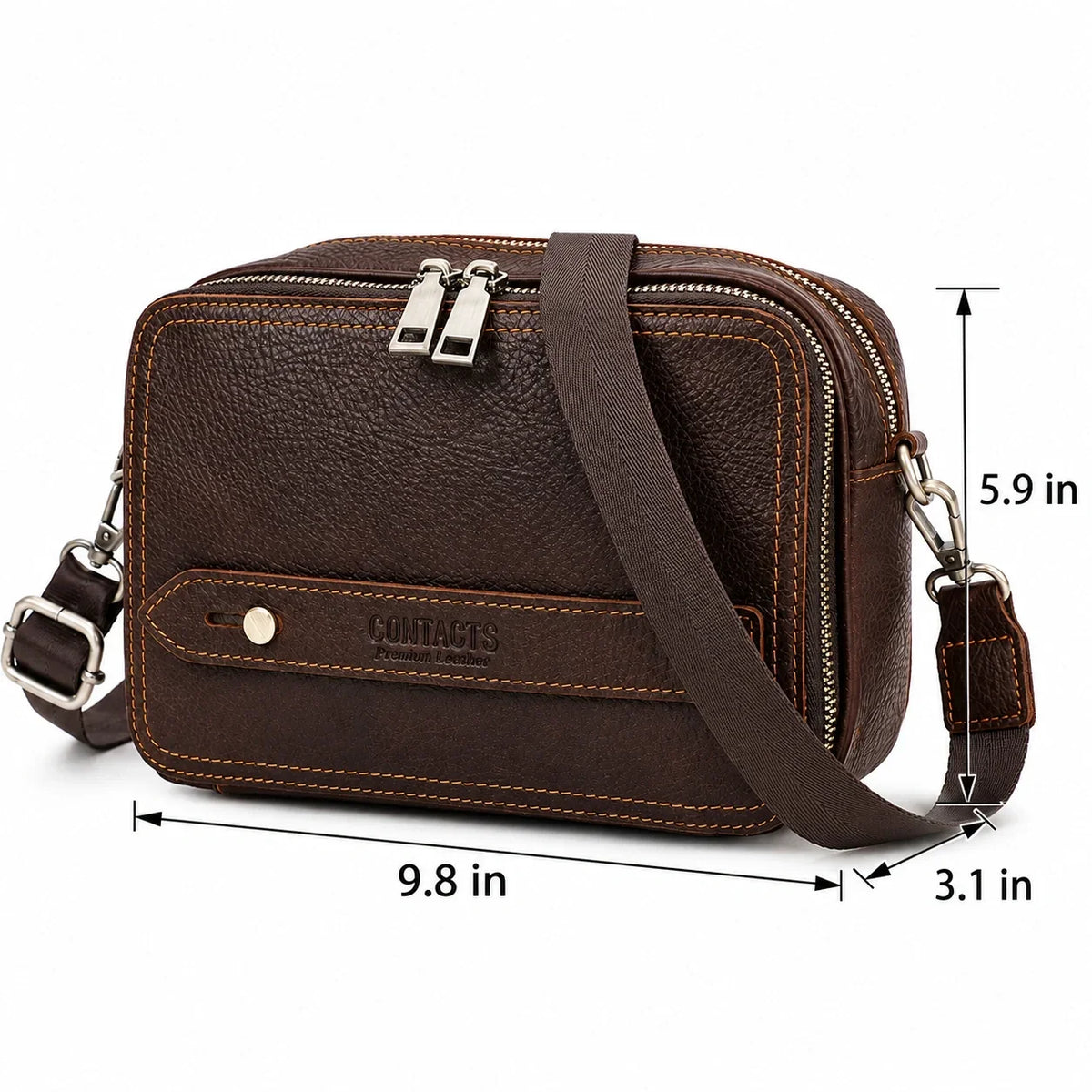 Men’s Leather Crossbody Bag - Double Zip Organizer
