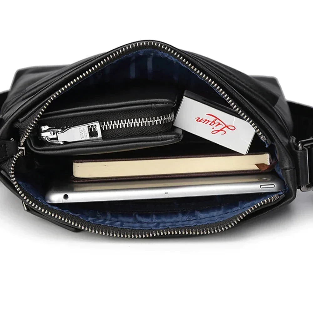 Men’s Leather Crossbody Bag - Front Zip Pocket Everyday Carry