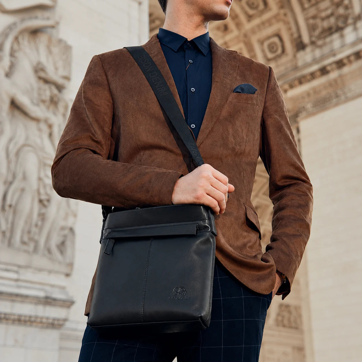 Men’s Leather Crossbody Bag - Front Zip Pocket Everyday Carry