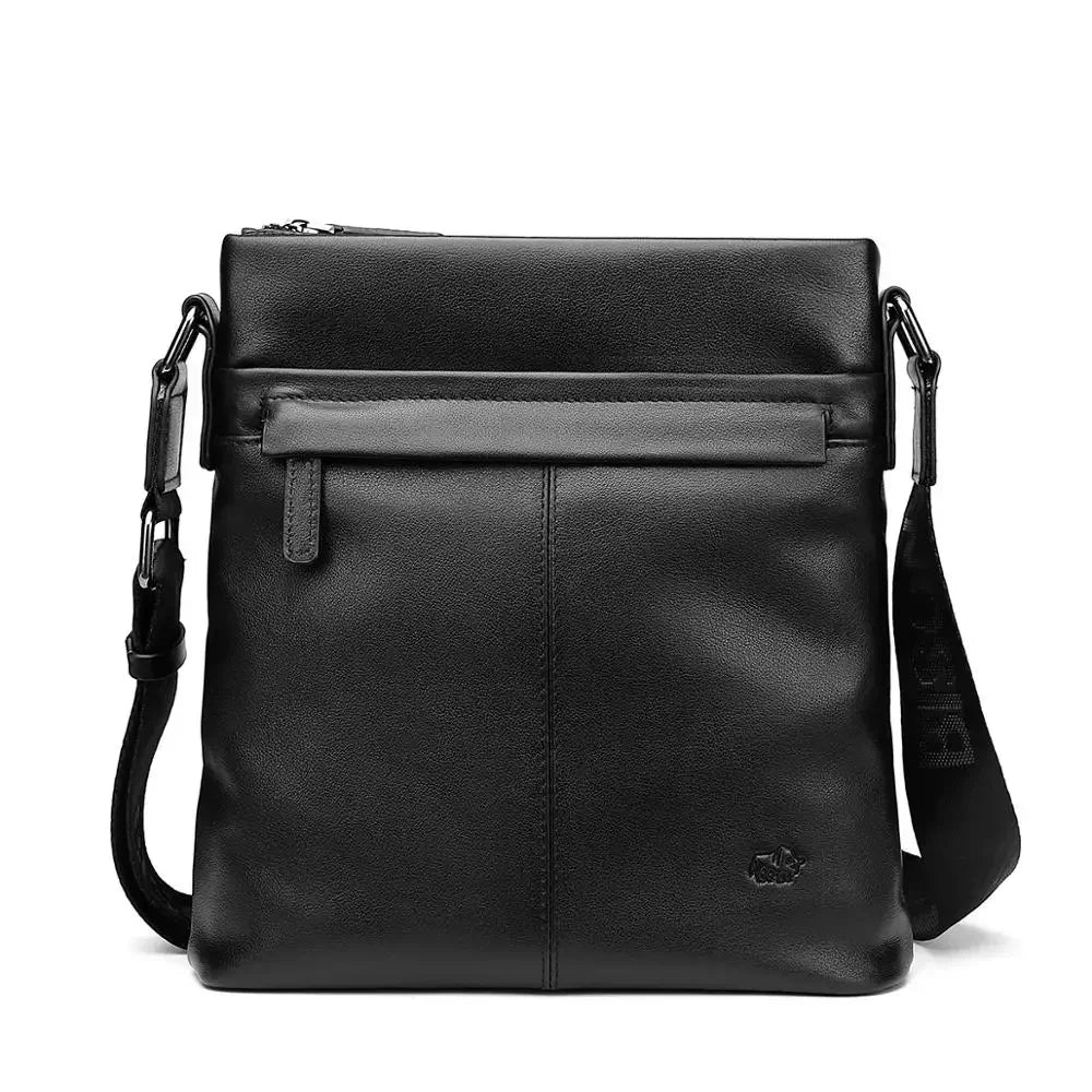 Men’s Leather Crossbody Bag - Front Zip Pocket Everyday Carry - Black