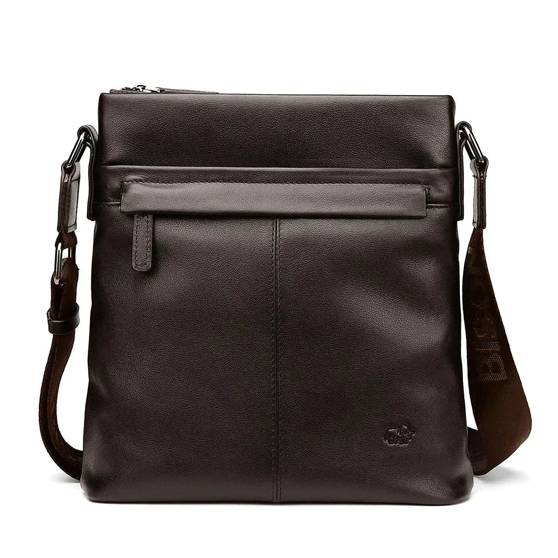 Men’s Leather Crossbody Bag - Front Zip Pocket Everyday Carry - Dark brown