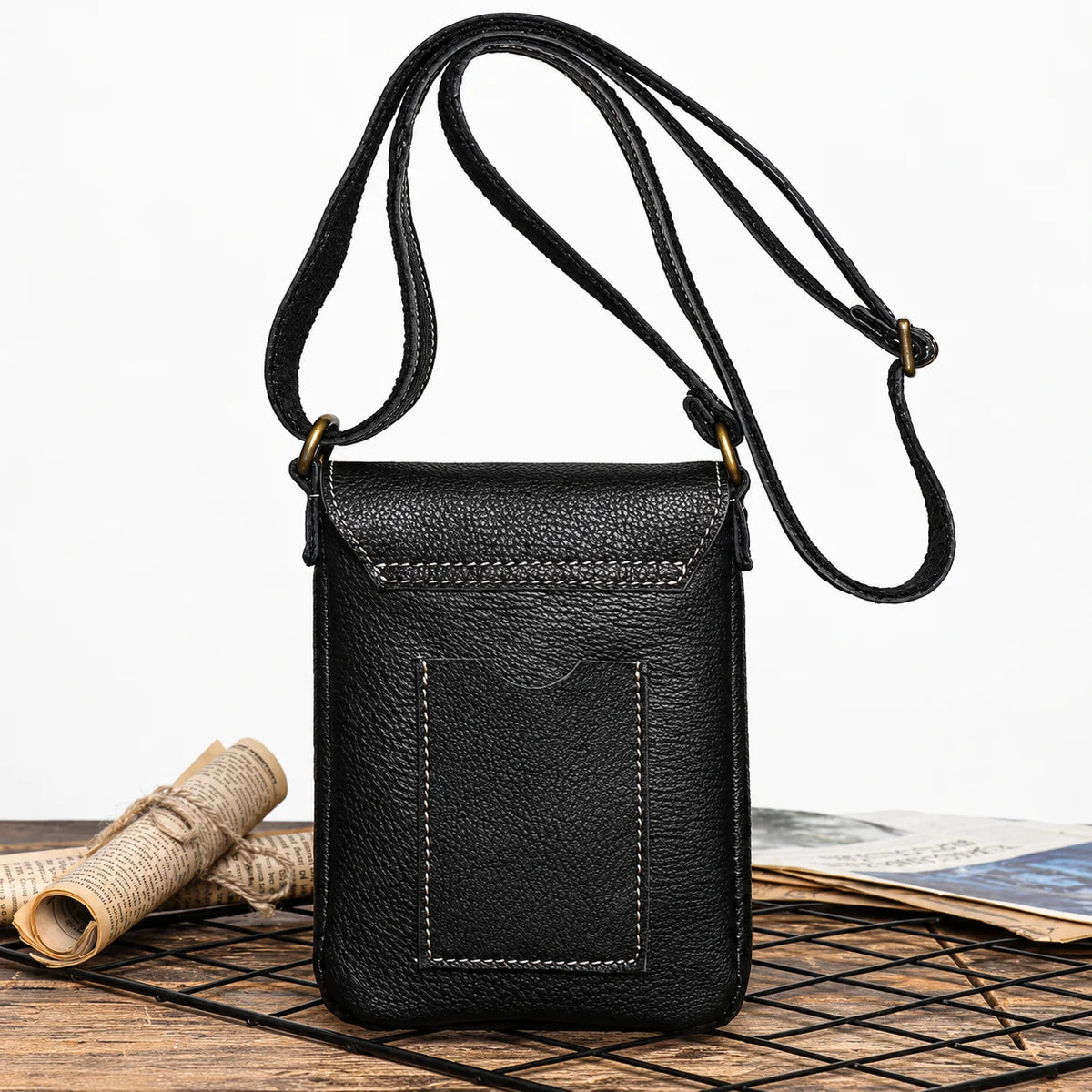 Men’s Leather Crossbody Bag - Mini Phone Pouch