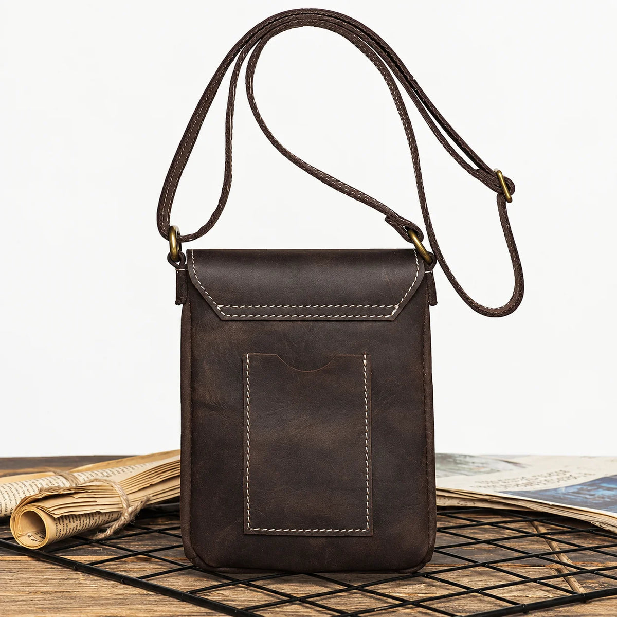 Men’s Leather Crossbody Bag - Mini Phone Pouch