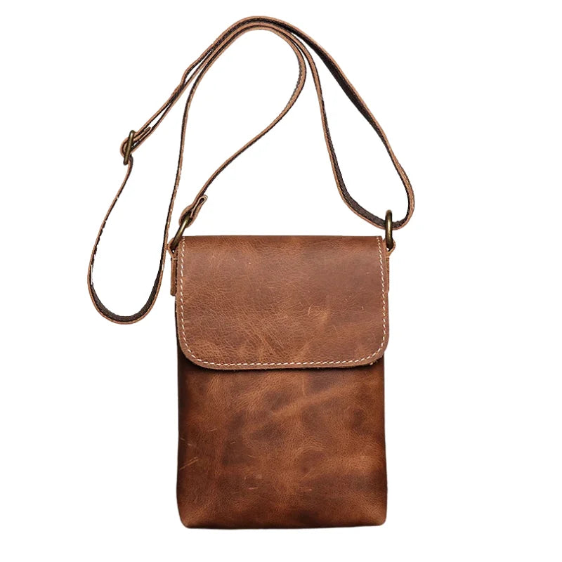 Men’s Leather Crossbody Bag - Mini Phone Pouch