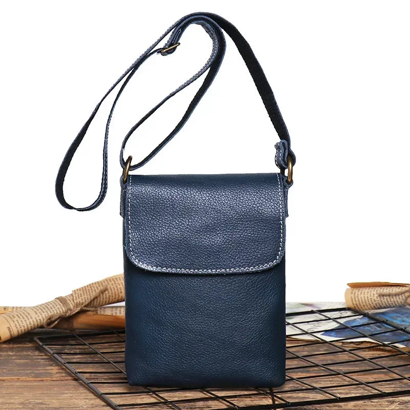 Men’s Leather Crossbody Bag - Mini Phone Pouch - Blue