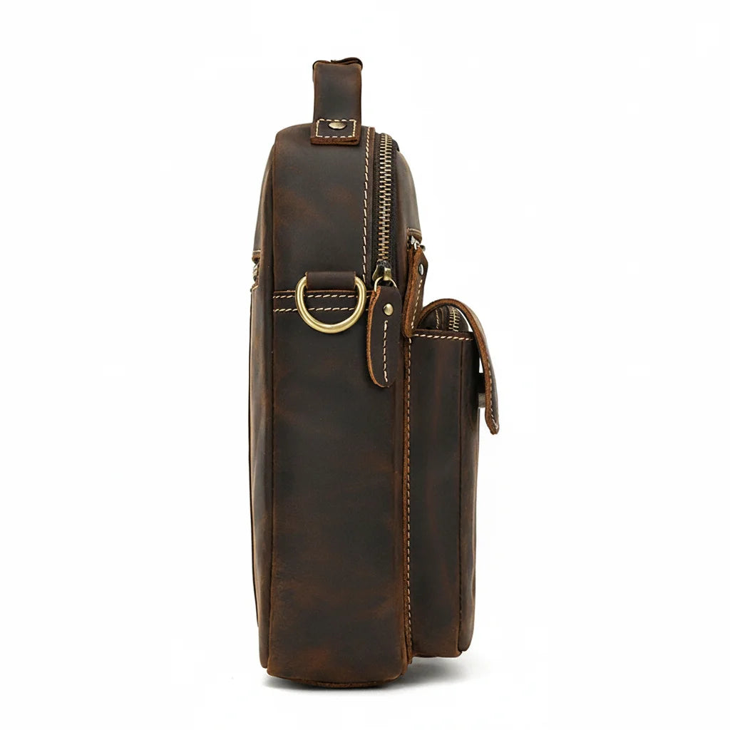 Men’s Leather Crossbody Bag - Multi-Pocket Card Organizer - Dark brown