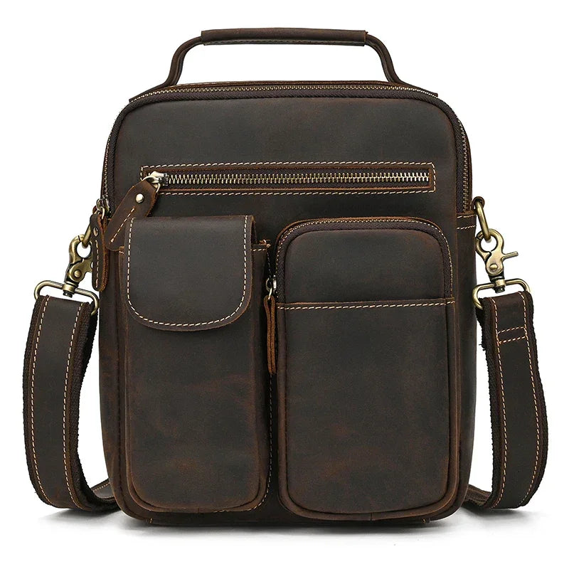Men’s Leather Crossbody Bag - Multi-Pocket Card Organizer - Dark brown