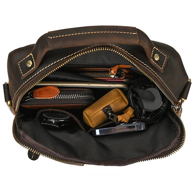 Men’s Leather Crossbody Bag - Multi-Pocket Card Organizer - Dark brown