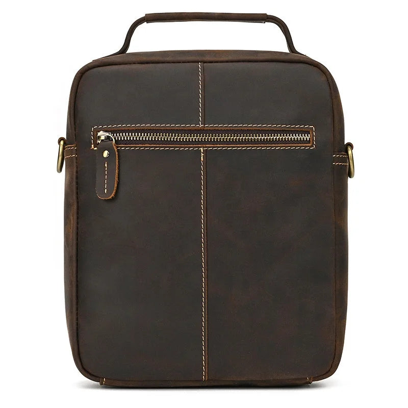 Men’s Leather Crossbody Bag - Multi-Pocket Card Organizer - Dark brown