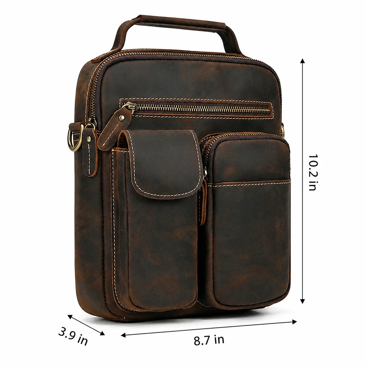 Men’s Leather Crossbody Bag - Multi-Pocket Card Organizer - Dark brown