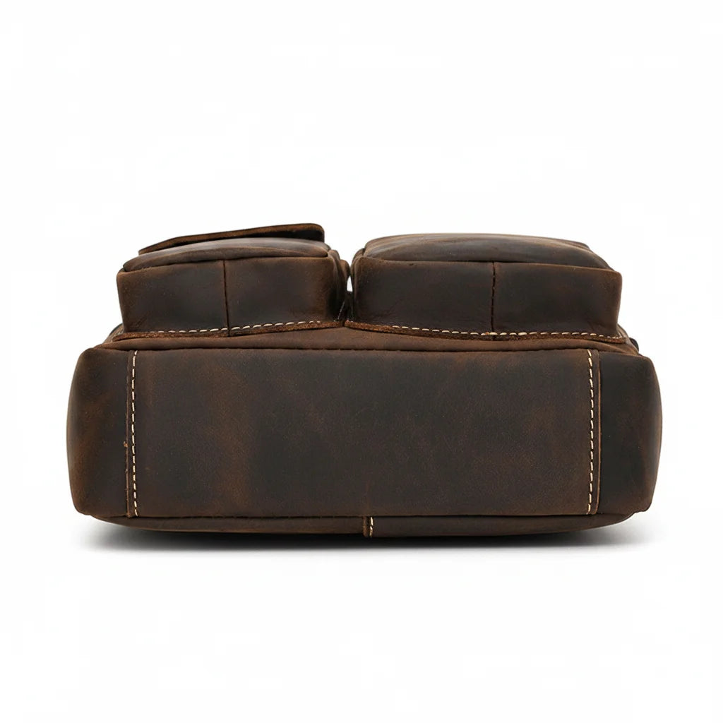 Men’s Leather Crossbody Bag - Multi-Pocket Card Organizer - Dark brown