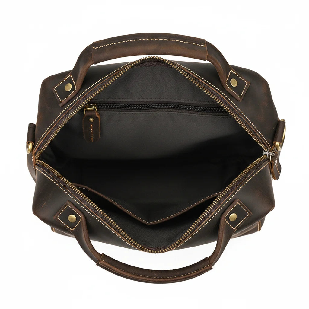 Men’s Leather Crossbody Bag - Multi-Pocket Card Organizer - Dark brown