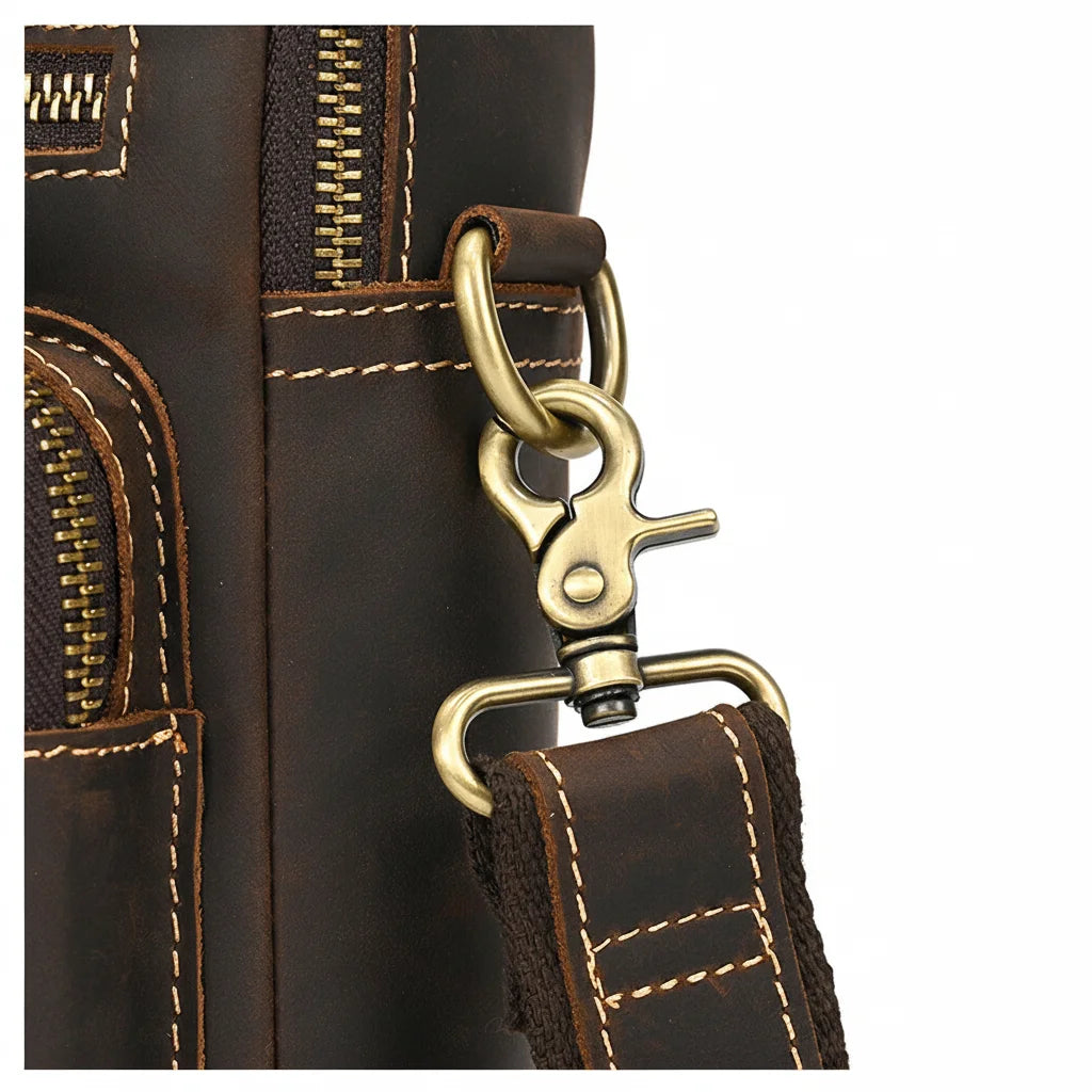 Men’s Leather Crossbody Bag - Multi-Pocket Card Organizer - Dark brown