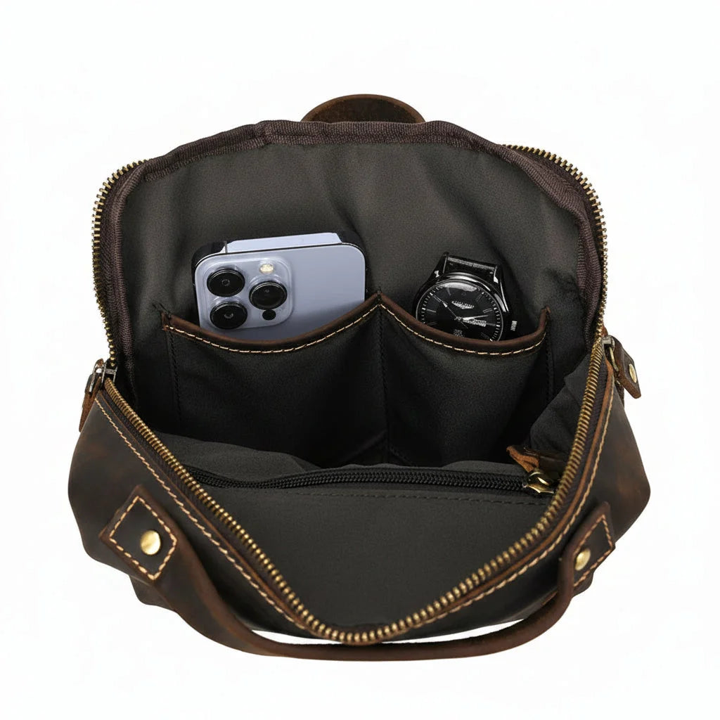 Men’s Leather Crossbody Bag - Multi-Pocket Card Organizer - Dark brown