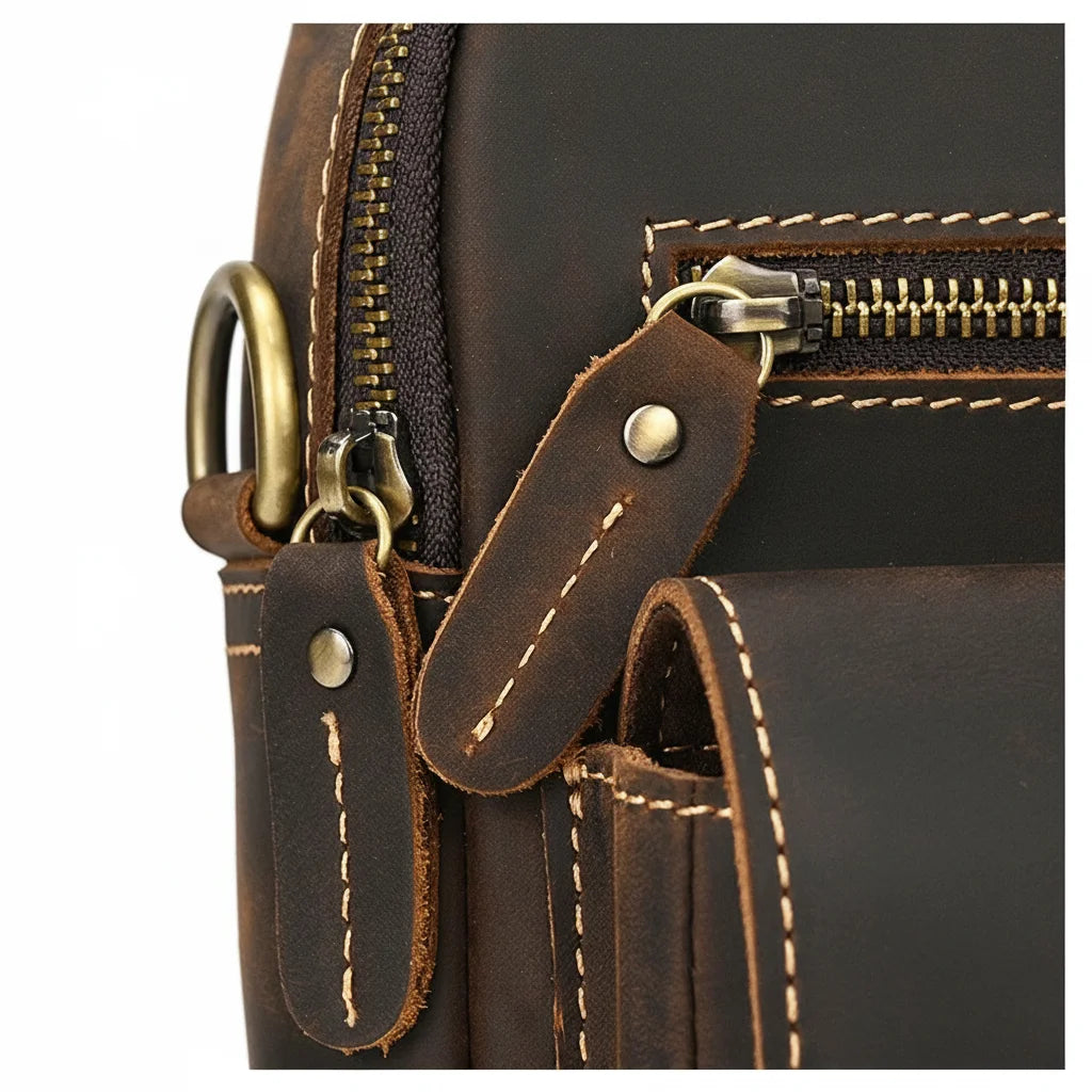 Men’s Leather Crossbody Bag - Multi-Pocket Card Organizer - Dark brown