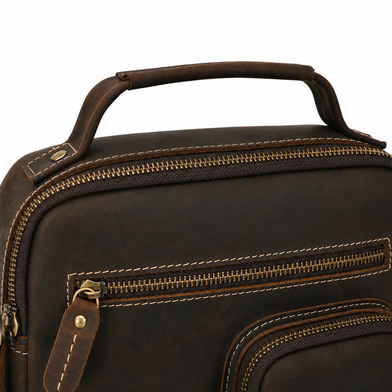 Men’s Leather Crossbody Bag - Multi-Pocket Card Organizer - Dark brown