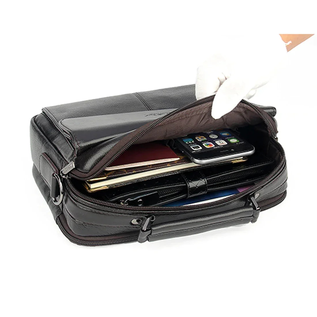 Men’s Leather Crossbody Bag - Multi-Pocket Organizer Bag
