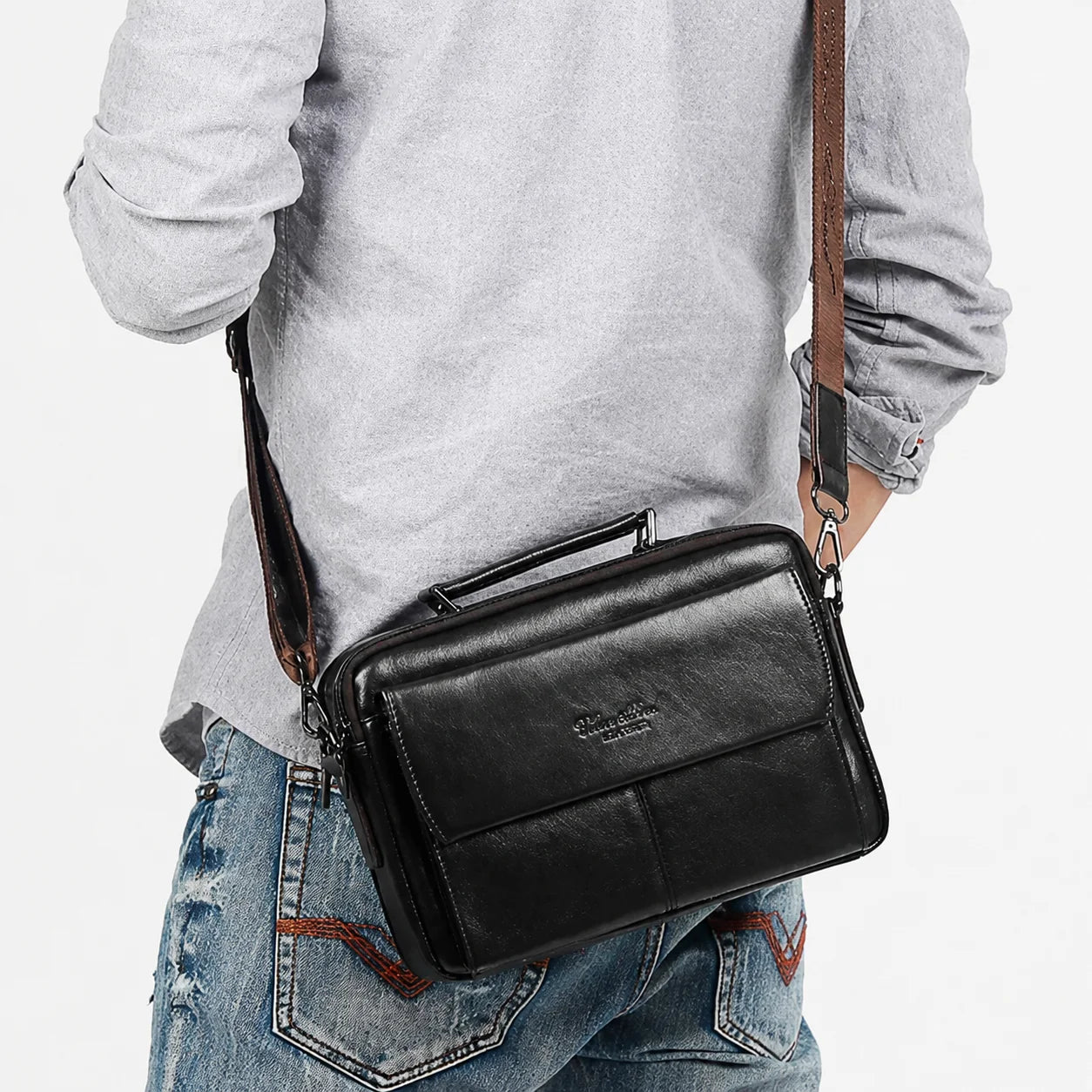 Men’s Leather Crossbody Bag - Multi-Pocket Organizer Bag