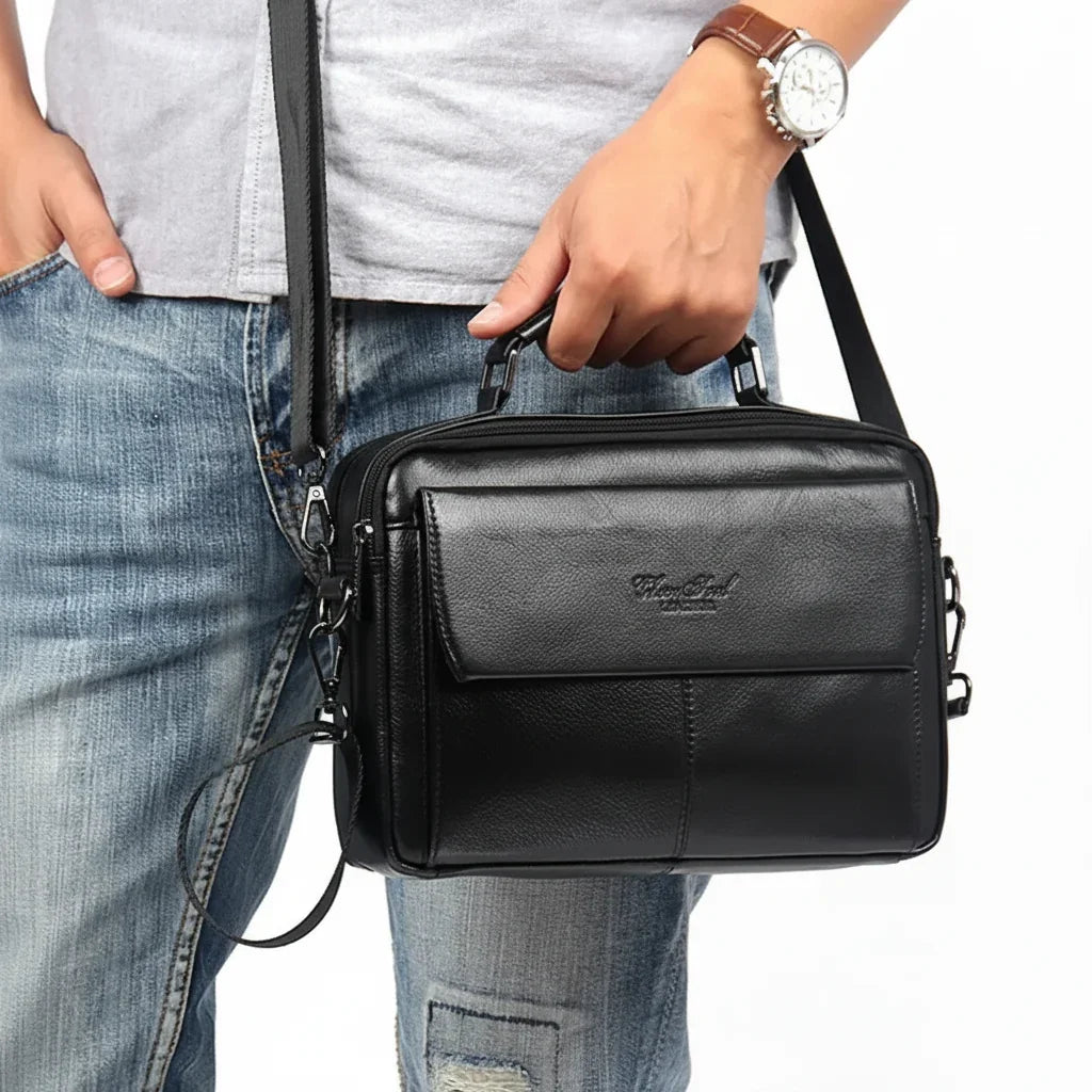 Men’s Leather Crossbody Bag - Multi-Pocket Organizer Bag