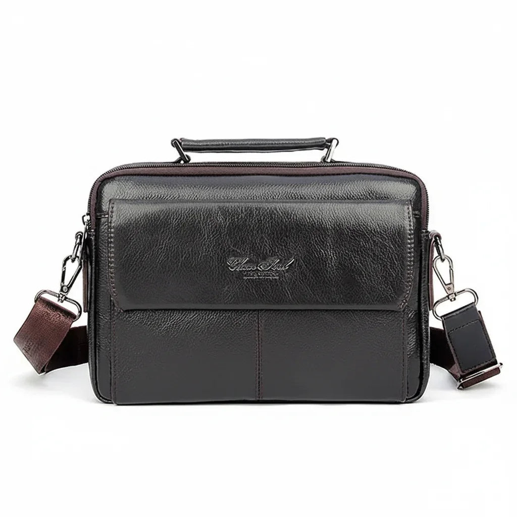 Men’s Leather Crossbody Bag - Multi-Pocket Organizer Bag - Coffee