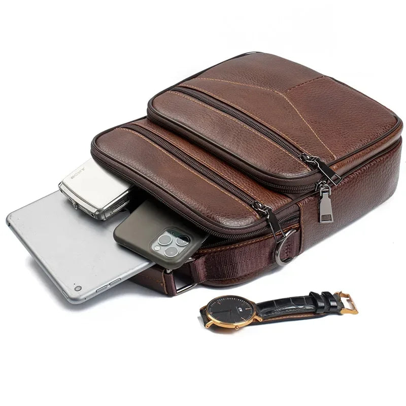 Men’s Leather Crossbody Bag – Multi-Pocket Urban Shoulder Bag