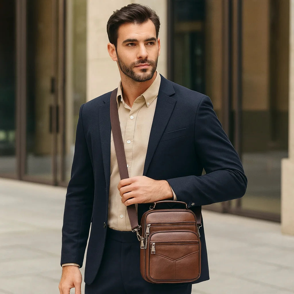 Men’s Leather Crossbody Bag – Multi-Pocket Urban Shoulder Bag