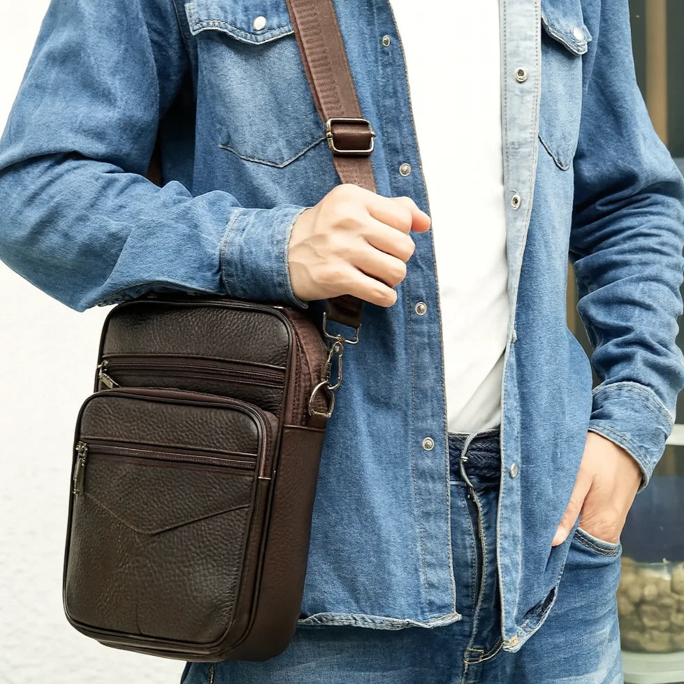 Men’s Leather Crossbody Bag – Multi-Pocket Urban Shoulder Bag