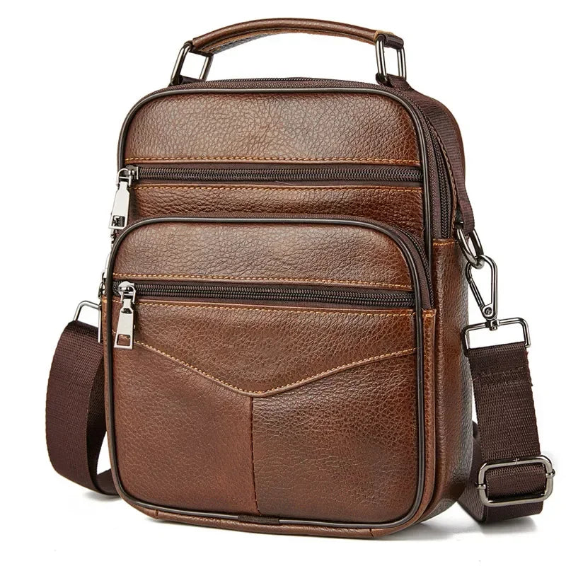 Men’s Leather Crossbody Bag – Multi-Pocket Urban Shoulder Bag - Brown