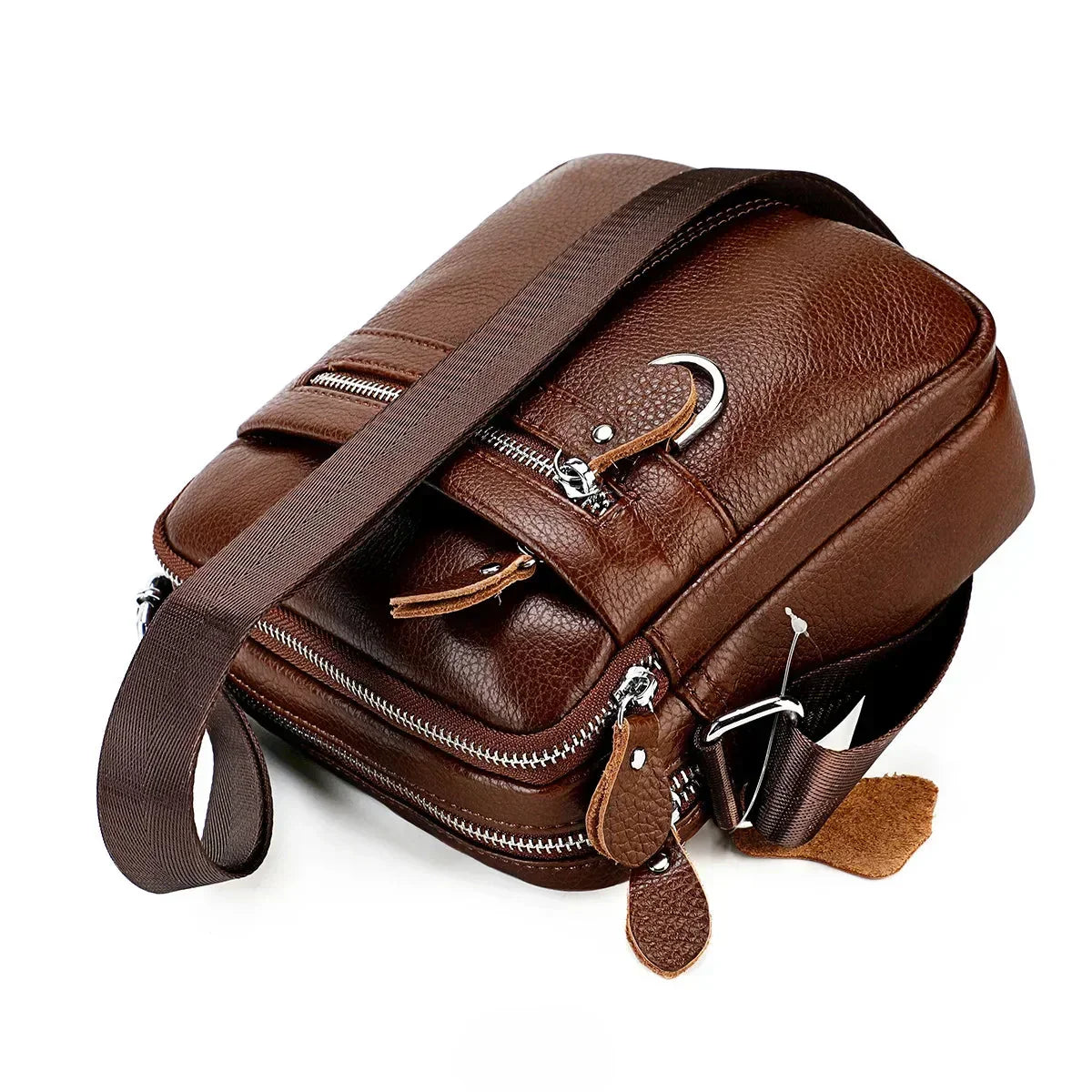 Men’s Leather Crossbody Bag - Padded Strap Front Pocket