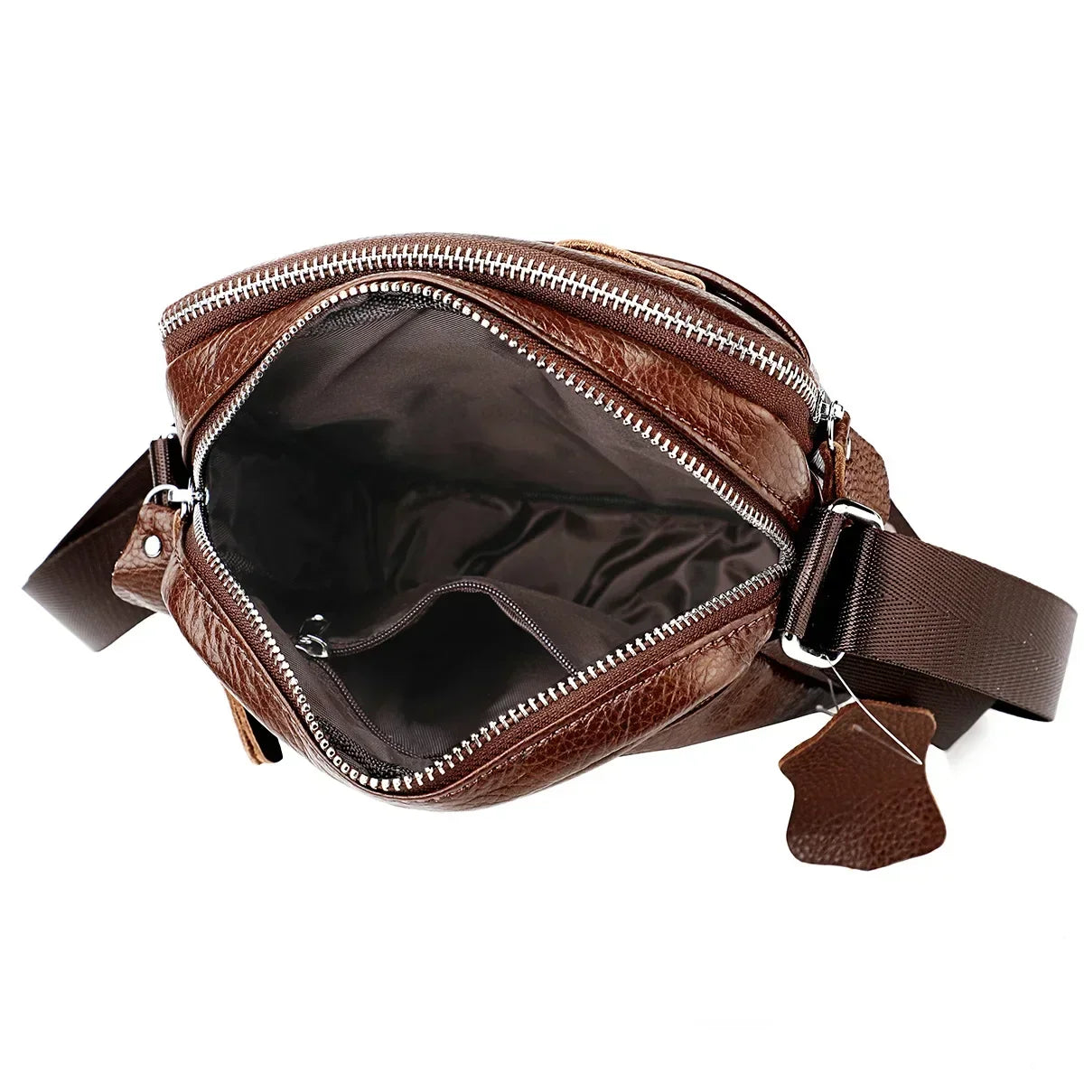 Men’s Leather Crossbody Bag - Padded Strap Front Pocket