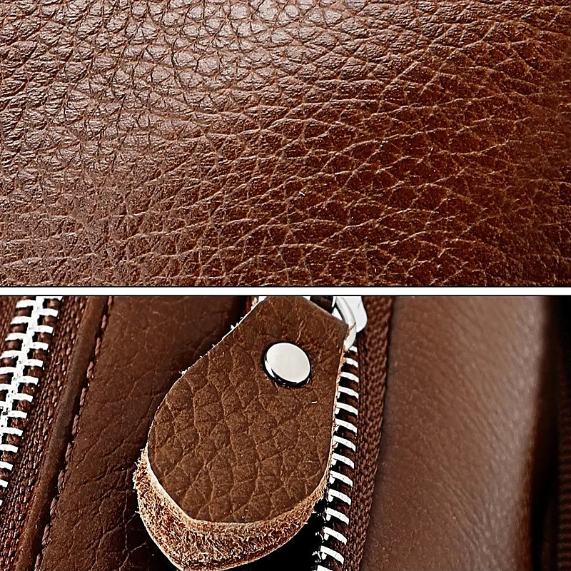 Men’s Leather Crossbody Bag - Padded Strap Front Pocket