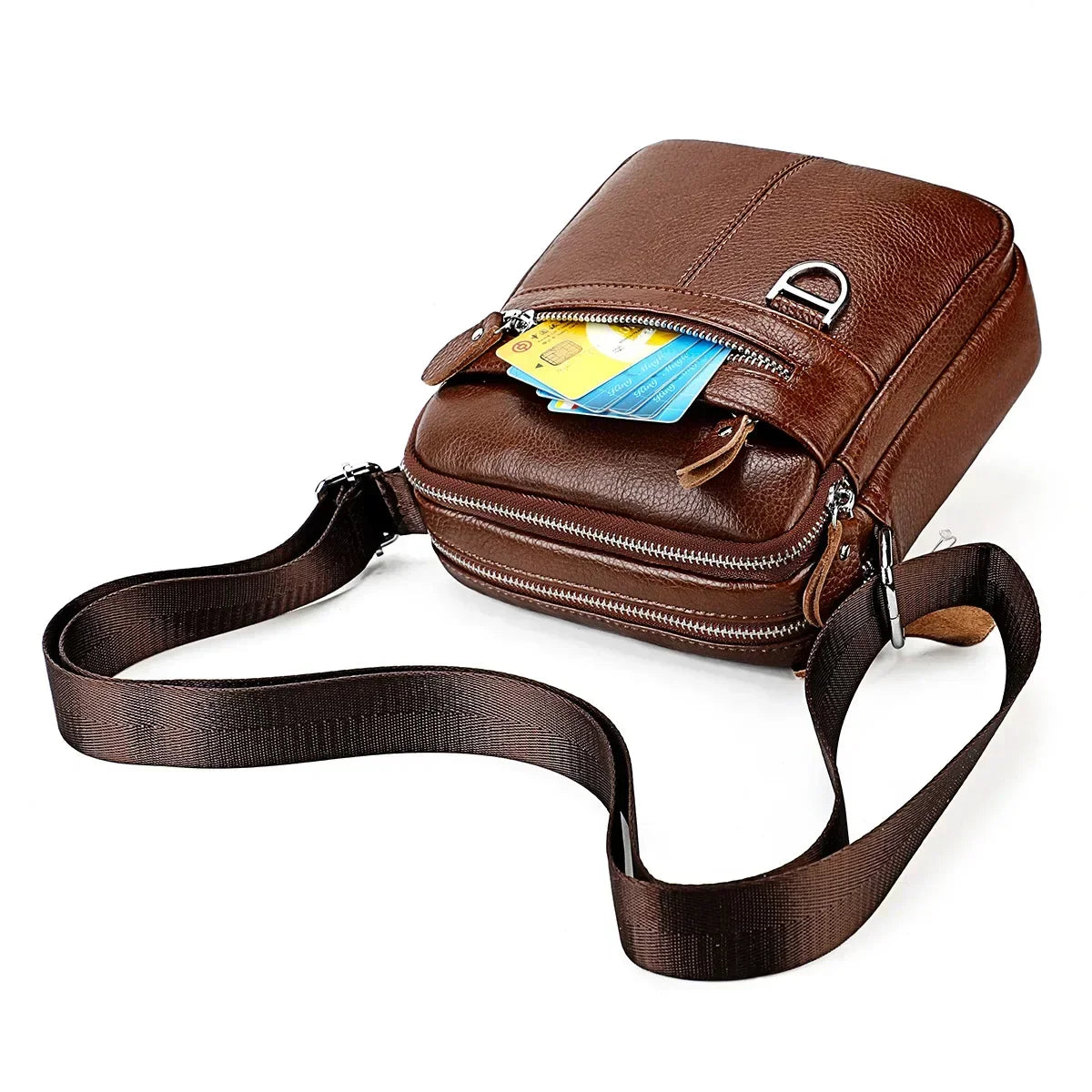 Men’s Leather Crossbody Bag - Padded Strap Front Pocket