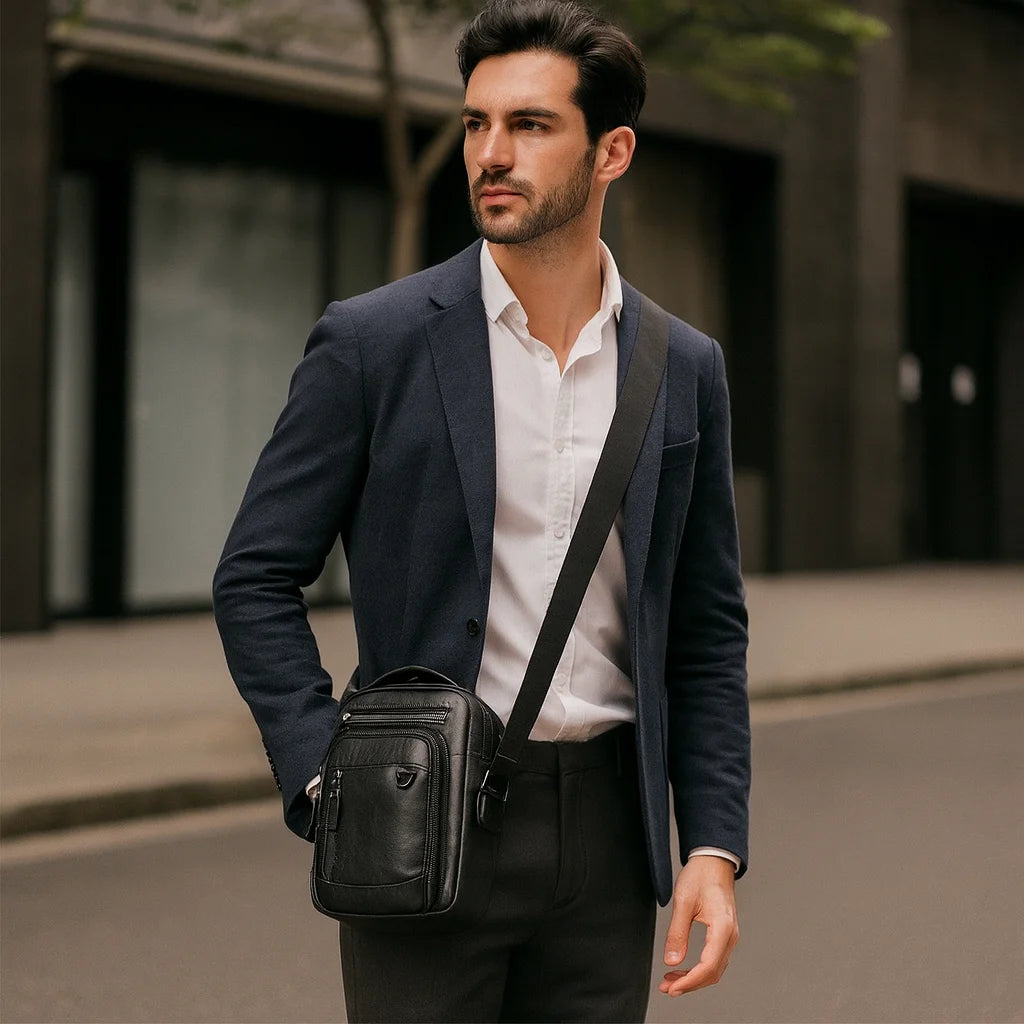 Men’s Leather Crossbody Bag – Small Multi-Pocket Everyday Carry