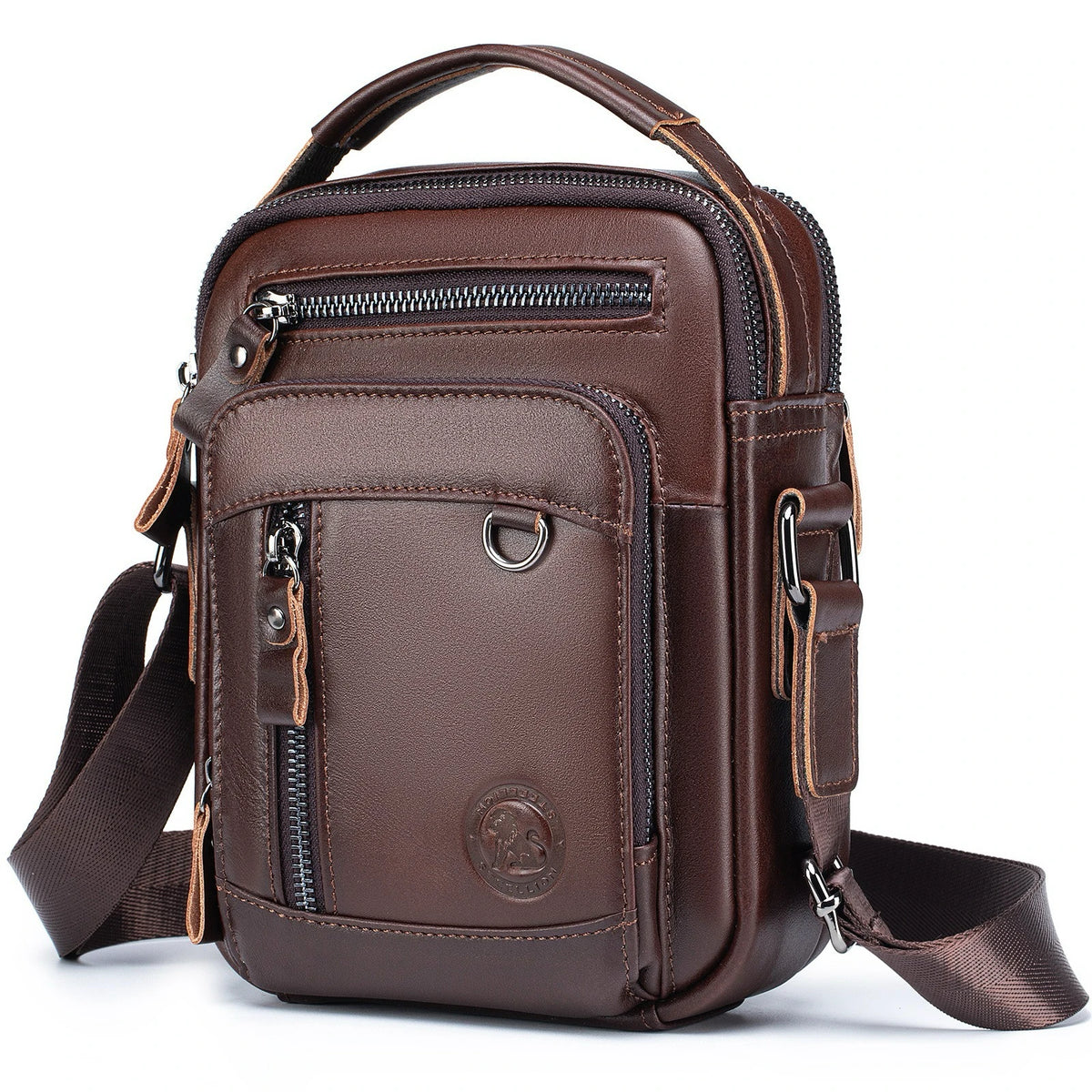 Men’s Leather Crossbody Bag – Small Multi-Pocket Everyday Carry - Dark brown