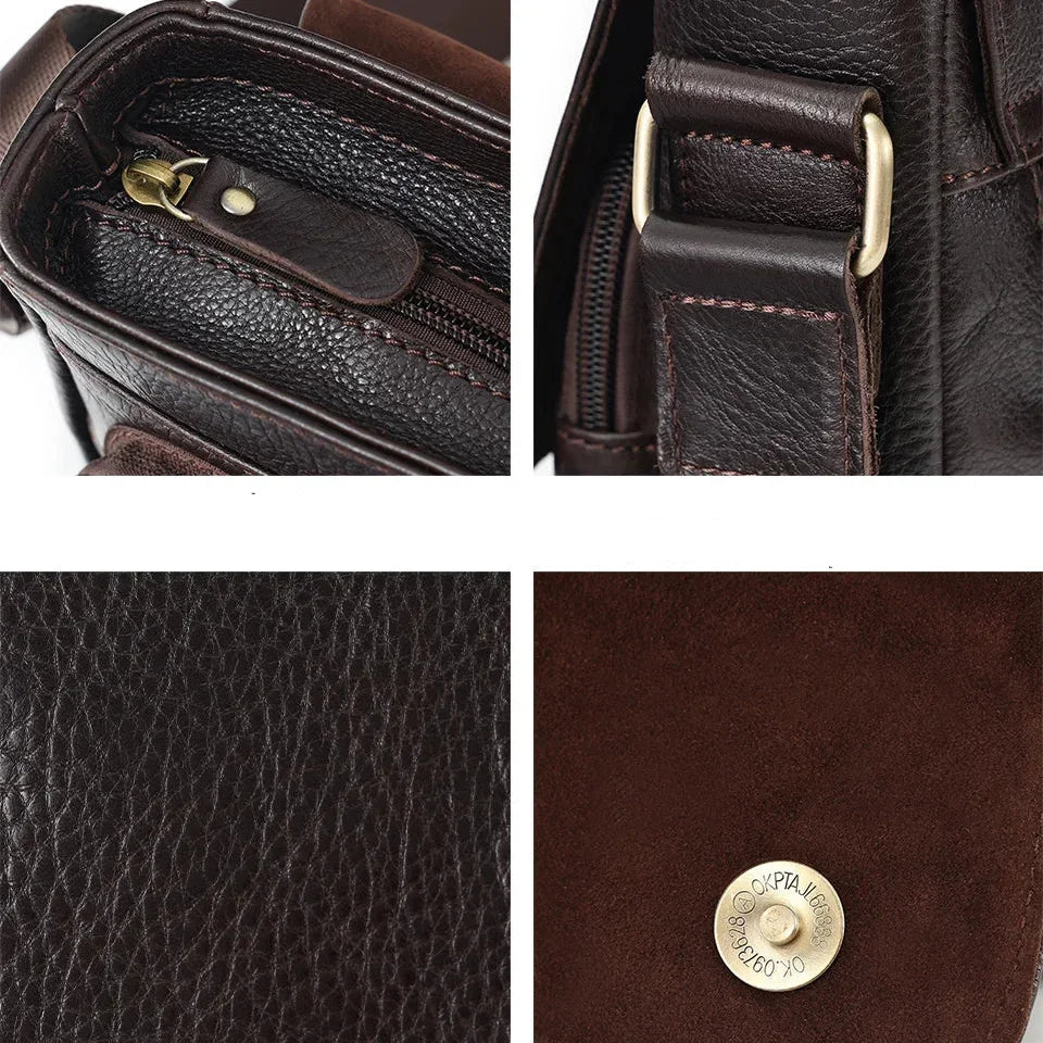 Men’s Leather Crossbody Bag - Vertical Flap Shoulder Bag