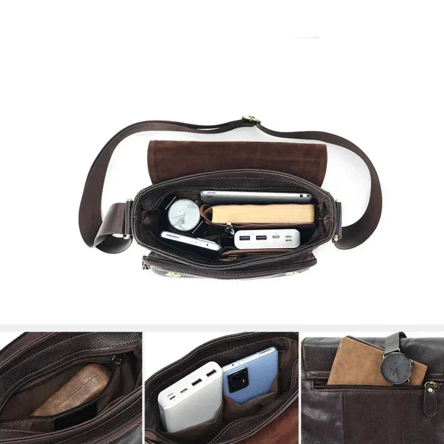 Men’s Leather Crossbody Bag - Vertical Flap Shoulder Bag