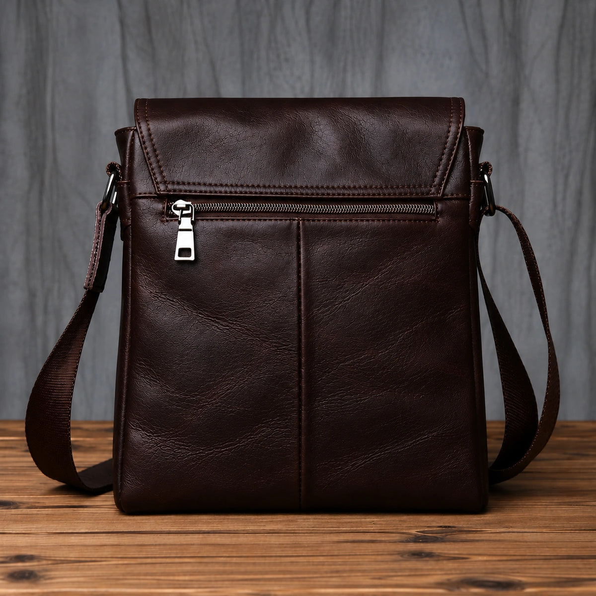 Men’s Leather Crossbody Bag - Vertical Flap Tablet Bag
