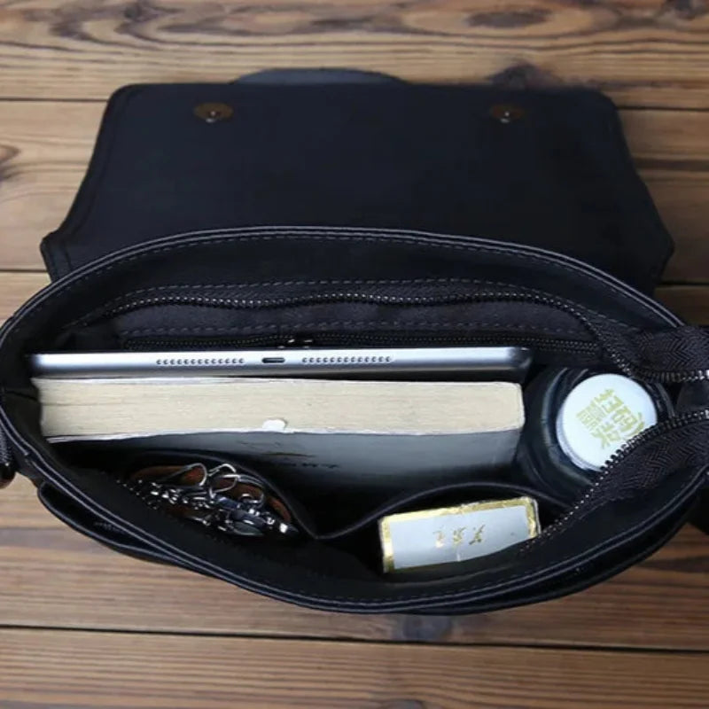 Men’s Leather Crossbody Bag - Vertical Flap Tablet Bag