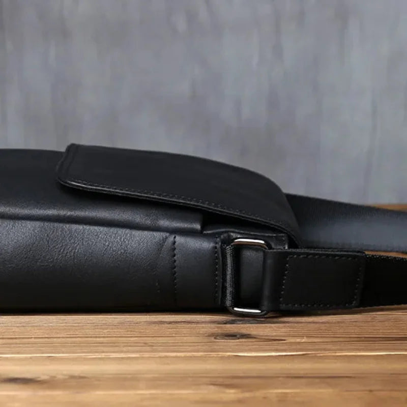 Men’s Leather Crossbody Bag - Vertical Flap Tablet Bag