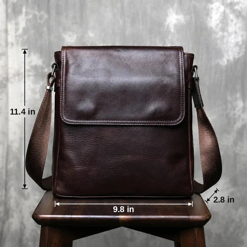 Men’s Leather Crossbody Bag - Vertical Flap Tablet Bag