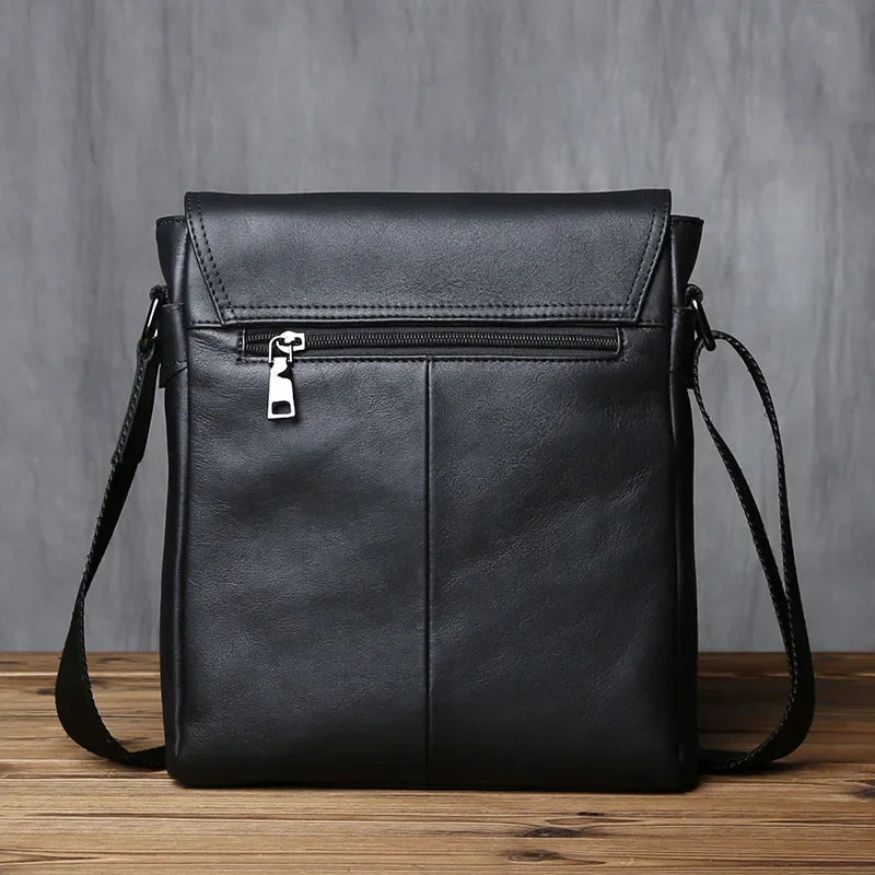 Men’s Leather Crossbody Bag - Vertical Flap Tablet Bag