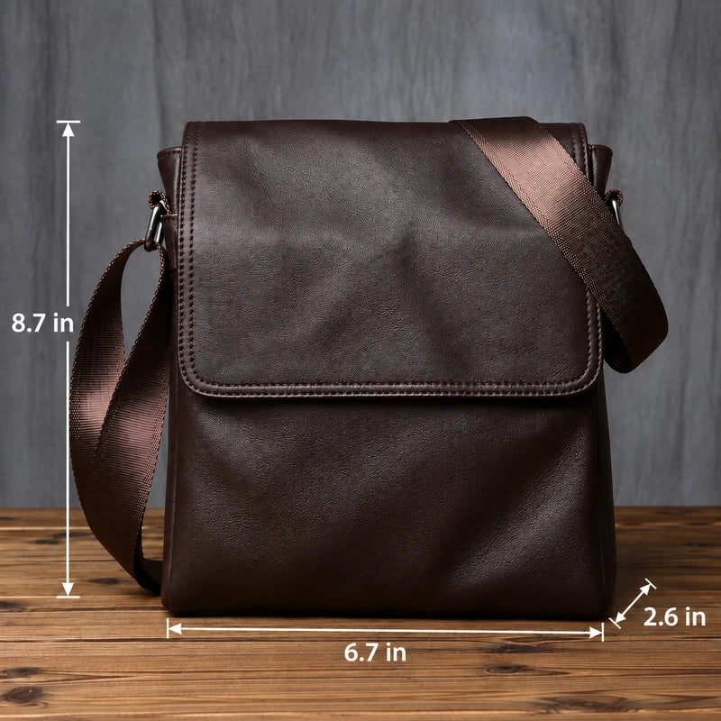 Men’s Leather Crossbody Bag - Vertical Flap Tablet Bag