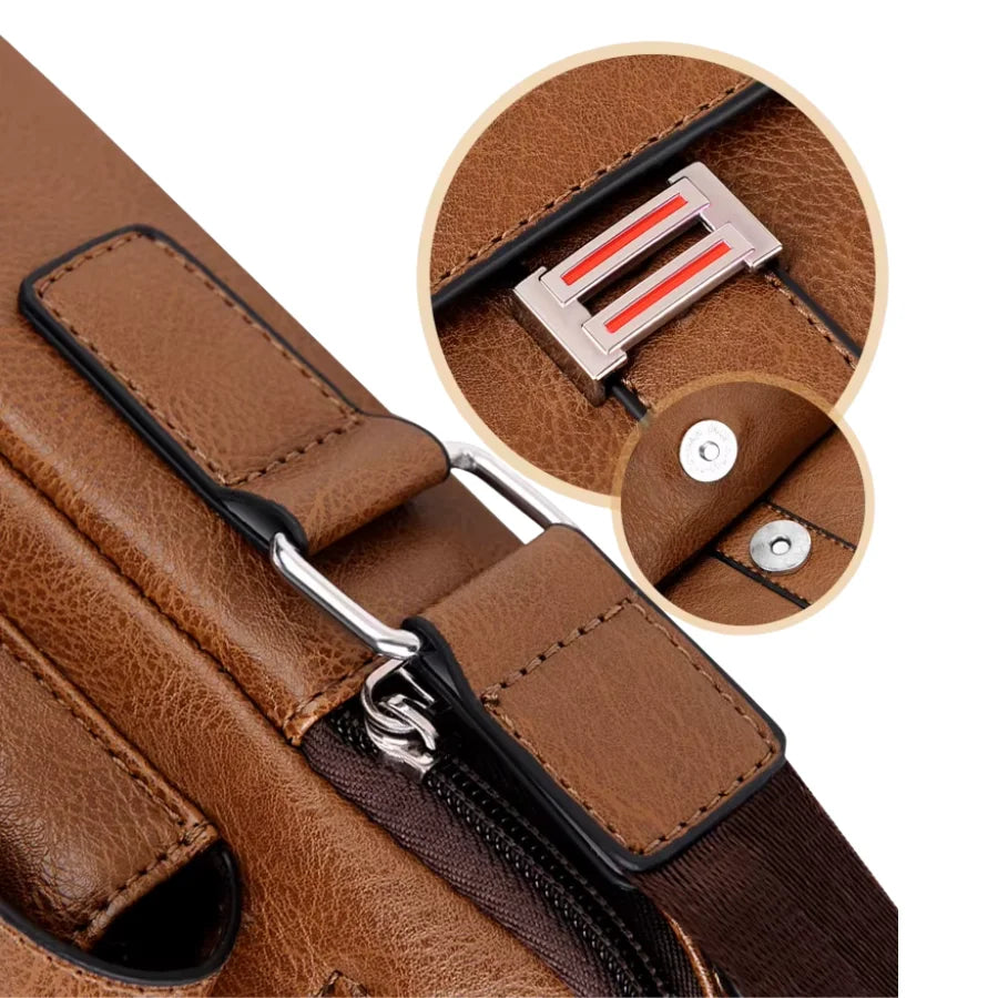 Men’s Leather Crossbody Bag - Vertical Multi-Pocket Shoulder Bag