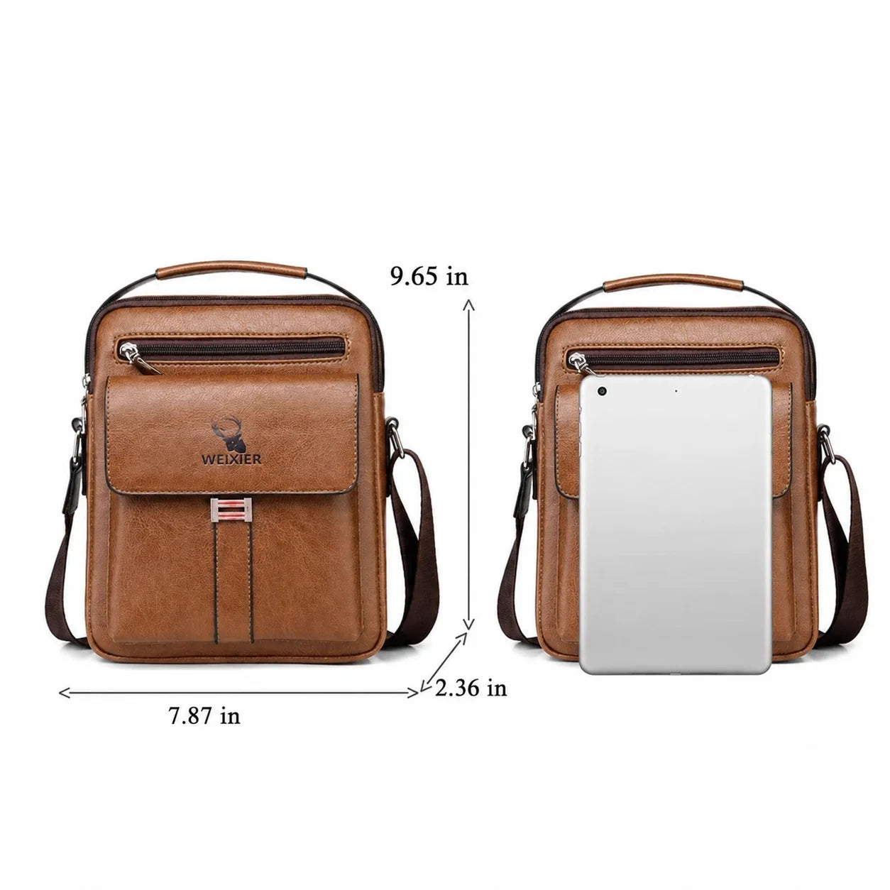 Men’s Leather Crossbody Bag - Vertical Multi-Pocket Shoulder Bag