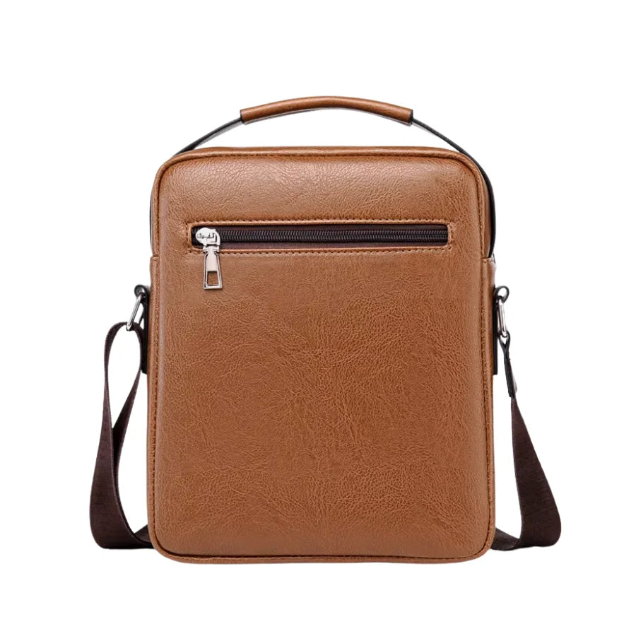 Men’s Leather Crossbody Bag - Vertical Multi-Pocket Shoulder Bag