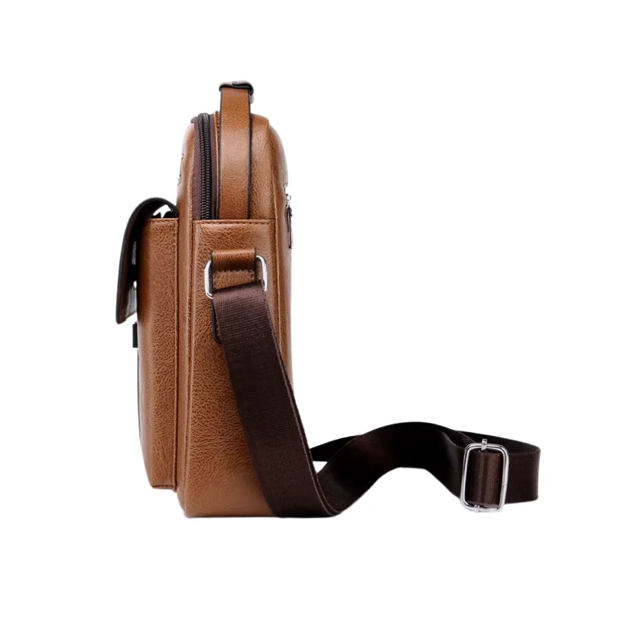 Men’s Leather Crossbody Bag - Vertical Multi-Pocket Shoulder Bag